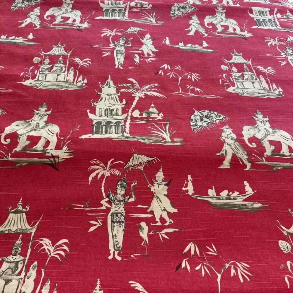 10 Yards Pagoda Road Upholstery Drapery Fabric in Azalea Chinoiserie Toile